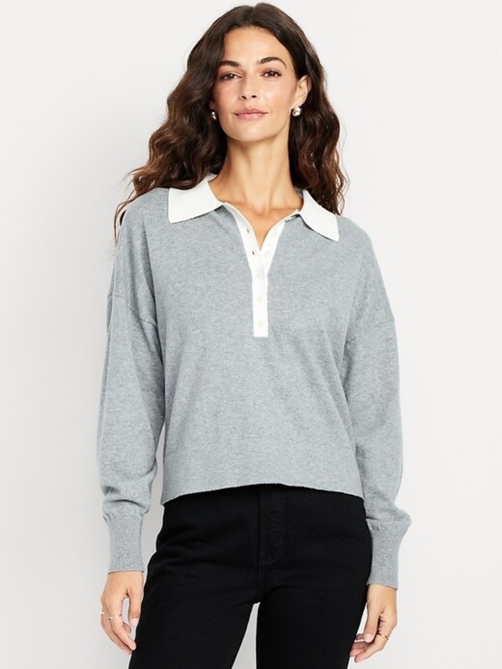 Old Navy Gray Knit Polo Sweater with White Collar